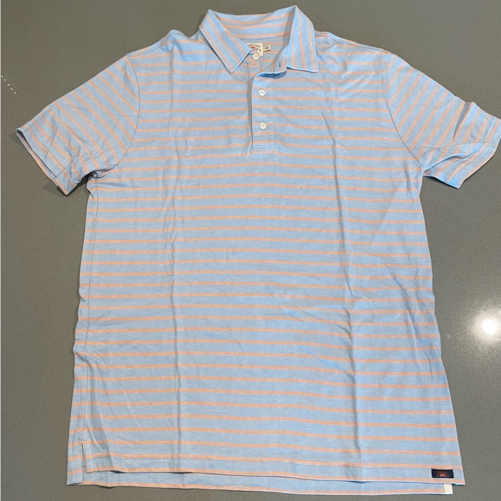 Faherty Short Sleeved Striped Polo - M